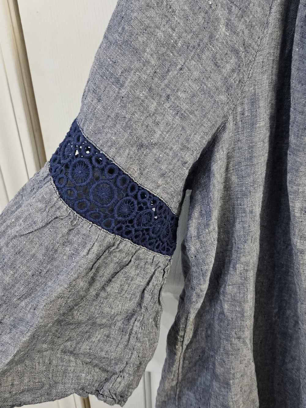 crown & ivy Chambray Midi Dress with Navy Lace Accents - Picture 3 of 4
